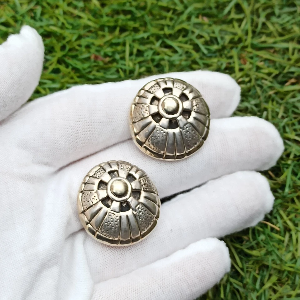 Vintage Silver Signed Clip Earrings M.H Puffy Dome Modernist Chunky Art Deco 925 - Image 3 of 4