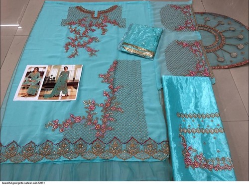 NEW INDIAN DESIGNER GEORGETTE SALWAR KAMEEZ WEDDING BOLLYWOOD PARTY WEAR - Picture 4 of 6