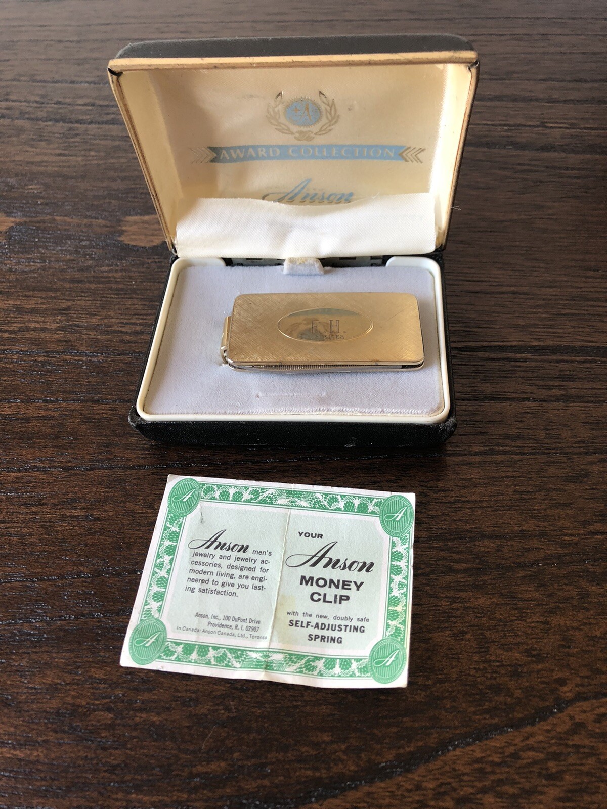 Vintage Anson BS Monogram Money Clip with Knife and File in Brushed Gold Tone-image