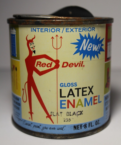 FULL 1970s Vintage Red Devil Paint Can FLAT BLACK 8 Oz Mount Vernon New York USA
