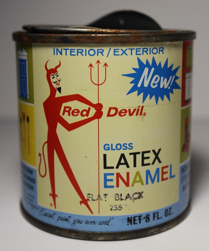 FULL 1970s Vintage Red Devil Paint Can FLAT BLACK 8 Oz Mount Vernon New York USA - Picture 1 of 16