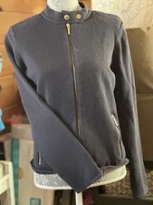 Chaps Sweater Jacket Womens Lg Navy Zipper Cardigan Long Sleeve Mock Neck Preppy