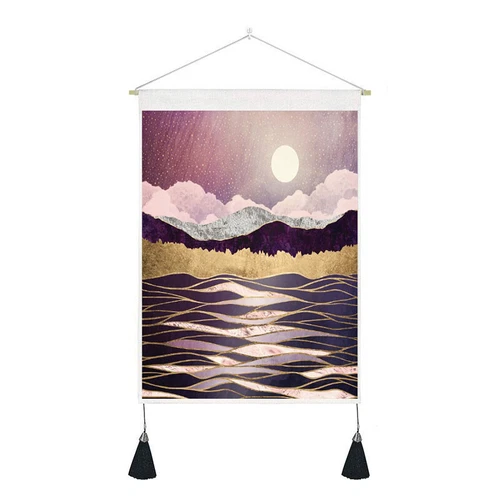 Bohemian Tapestry Tassel Moon Mountain Linen Cotton Home Door Wall Hanging Draw - Picture 24 of 37