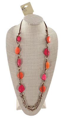 Erica Lyons 40'' Necklace with Orange & Fuchsia Stones $32 Tags #N2787