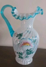 Fenton Art Glass Opal Aqua Swirl Optic 90TH Anniversary  By Bill & Frank Fenton