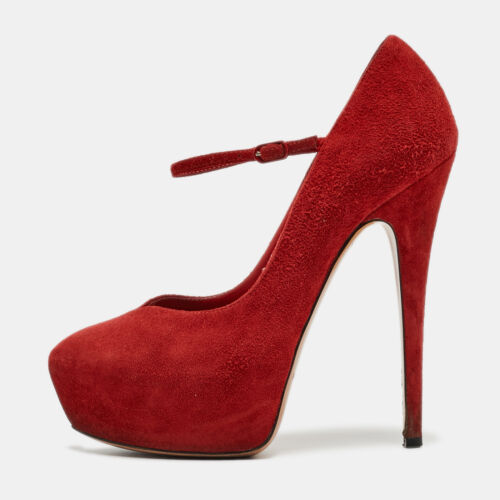 Zapatos de salón de plataforma Casadei gamuza roja Mary Jane talla 36 - Imagen 1 de 9