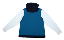 T by Talbots Cowl Neck Colorblock Pullover Sweater Blue White Womens L 84.50