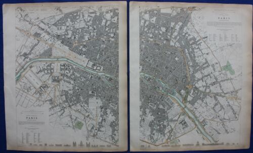 PLAN VILLE PARIS, FRANCE, carte ancienne originale sur 2 feuilles, SDUK, 1844 - Photo 1/7