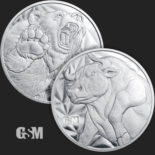 BULL AND BEAR MARKET BU 1/2 oz .999 FINE Silver Bullion Round GSM Wall Street