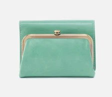 HOBO International~ROBIN~Compact Trifold Wallet Frame Leather~SEAGLASS~NWT!