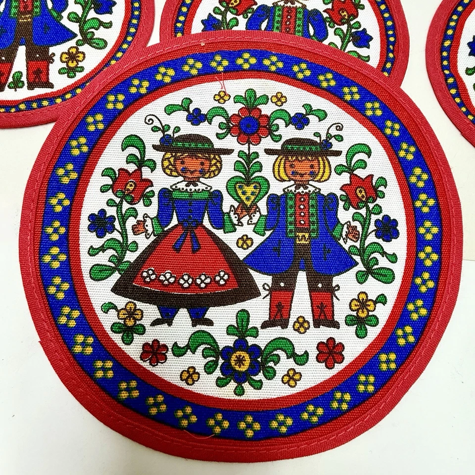 (7) Posavasos vintage de arte popular austriaco/alemano/holandés de los años 60 café té NUEVO Foto 3 de 4