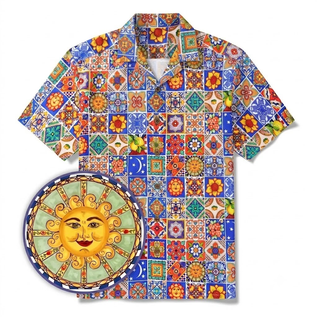 Mediterranean Tile Hawaiian Shirt Men Mosaic Button Down Shirt Summer Beach Wear