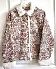 Vintage Coldwater Creek Floral Tapestry Sherpa Trim Jacket Statement Size M