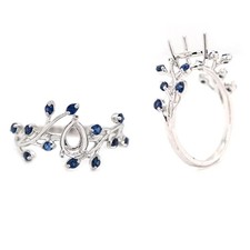7x5mm Pear Semi Mount Ring 925 Sterling Silver Blue Sapphire Accent Vine Setting