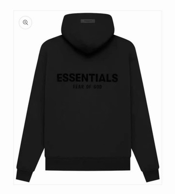 Essentials Fear of God Pullover Hoodie Black Fleece Cotton Kangaroo Pocket XL