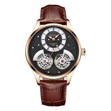 Herren Automatik Uhr f. AILANG Skelett Tourbillon Lederarmband 41mm