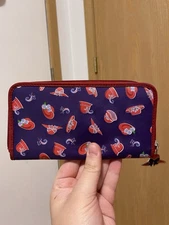 Red Hat Society Nylon Zip Around Wallet Metal Charm Zipper Pull 7 x 3.5 Inch