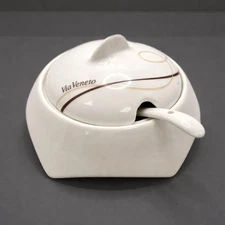 Via Veneto Italian Porcelain Sugar Bowl w/ Lid & Spoon Original Box ￼