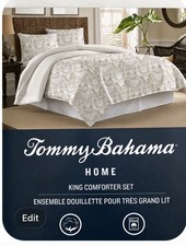 Tommy Bahama King Comforter Set Tybee Island yellow And Gray 3 Piece