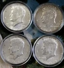 1964 Kennedy Half Dollars - 4 ea - 90% Silver - Average Circulated - In Capsules