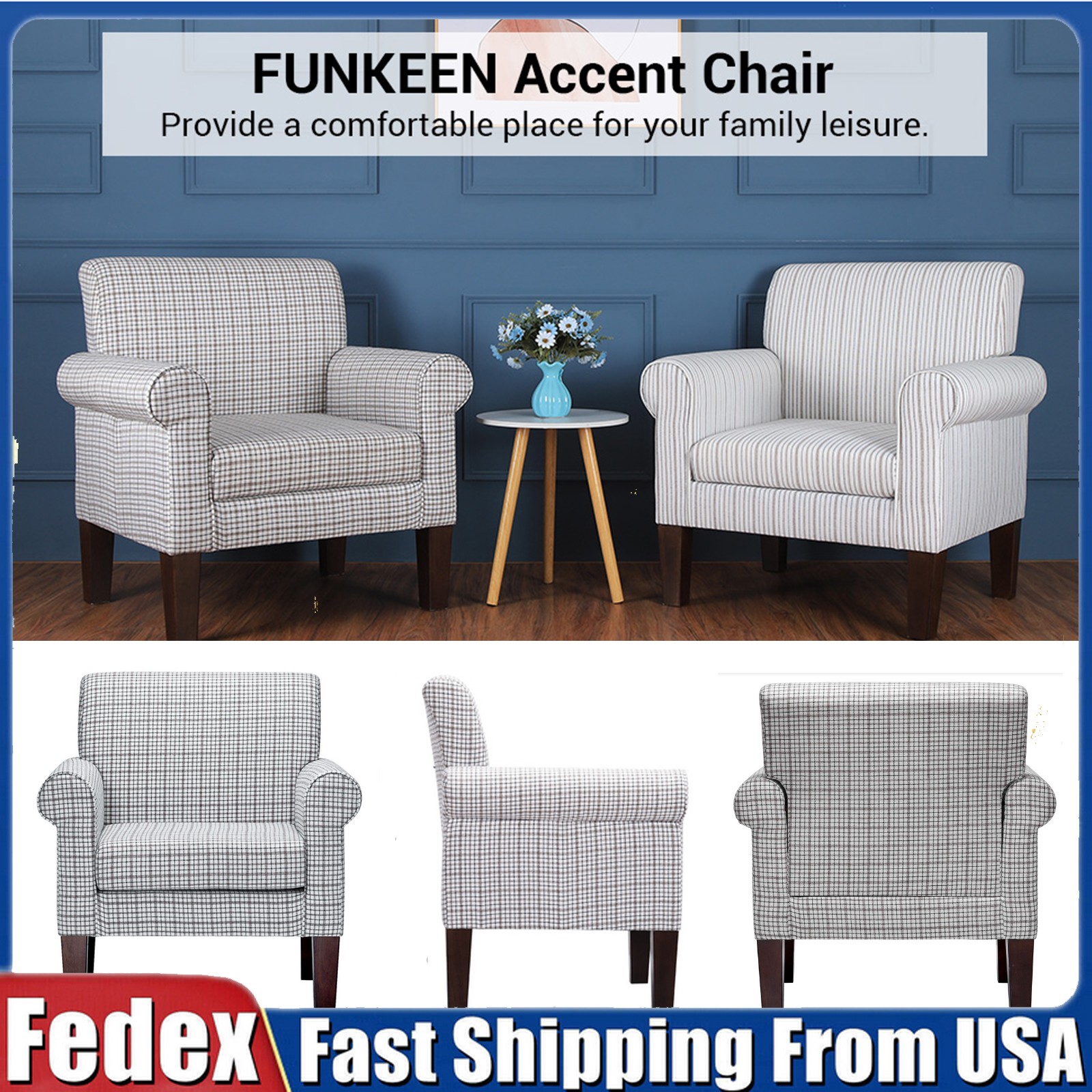 Living Room Modern Accent Arm Chair Linen Fabric Upholstered Single Sofa Lounge