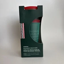 Starbucks Christmas Reusable Cold 5 Cup With Lid & Straw 24 Oz Holiday Gift Set