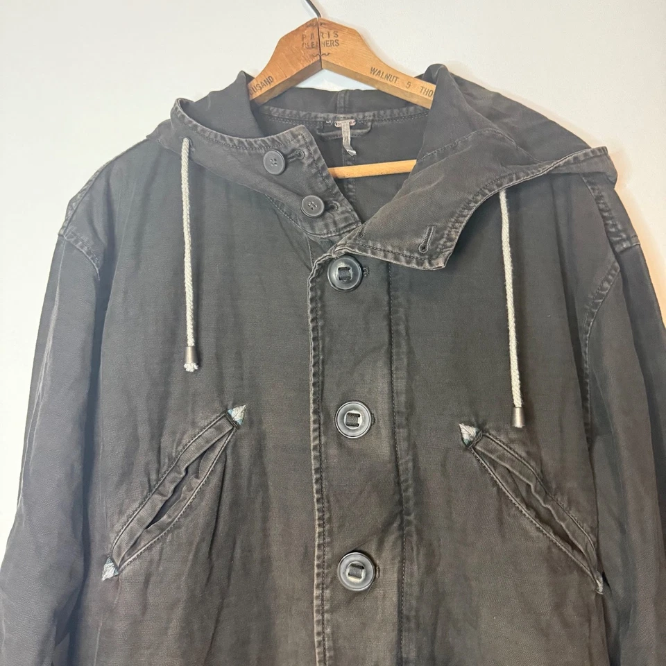 Chaqueta Free People Joshua Tree Bordada Gris Negro Anorak Utility Lona XS Foto 4 de 4