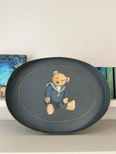Vintage Holztablett handbemalt – Teddy Bär im Matrosenanzug – Sammlerstück