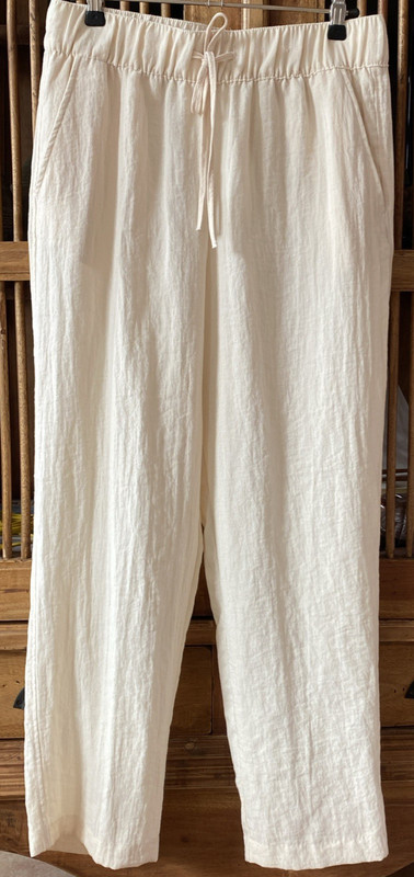 H & M Ivory Cream Pull-on Ankle Pants Elastic & Drawstring Waist Pockets Size S