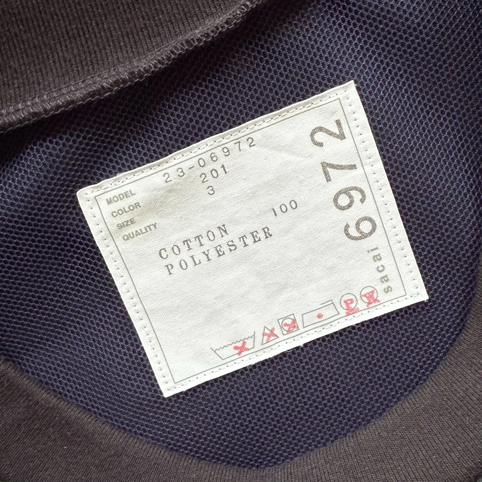 Abito mini t shirt Sacai orlo increspato pannello a contrasto colore navy taglia 3 US 10 L