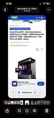 CyberPowerPC GMA5600BSTV4 Gaming Desktop Ryzen 5 5500 RX 6500 XT 16GB 1TB SSD