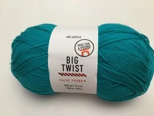 BIG TWIST VALUE POUND + yarn - "TEAL" (Solid Blue/Green Mix) -#4 - 100% Acrylic