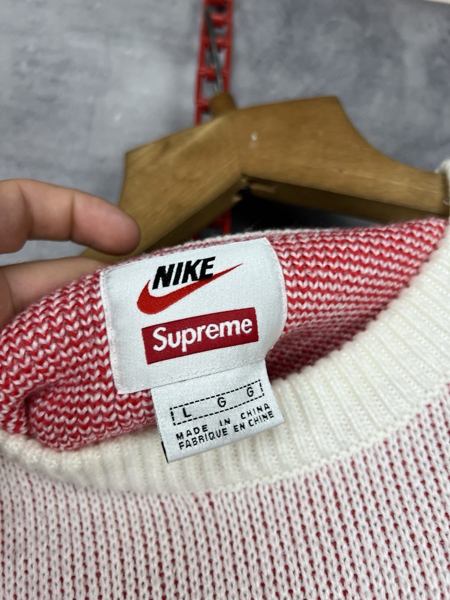 Supreme Nike Swoosh Sweater Knit SS19 Sz L White/Red | eBay