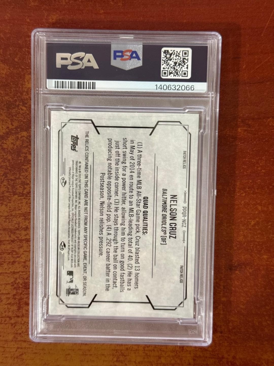 2015 Topps Museum Nelson Cruz /99 Gold Quad Relic PSA 9 POP 1/1  view 3