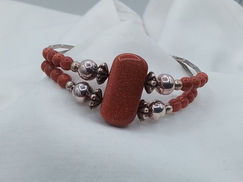 7" GOLDSTONE BRACELET VTG STONE OF AMBITION VITAL ENERGY COPPER INFUSED GLASS