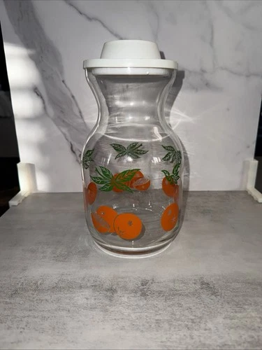 Vintage Anchor Hocking Orange Juice Glass Carafe Pitcher w Lid USA 1987