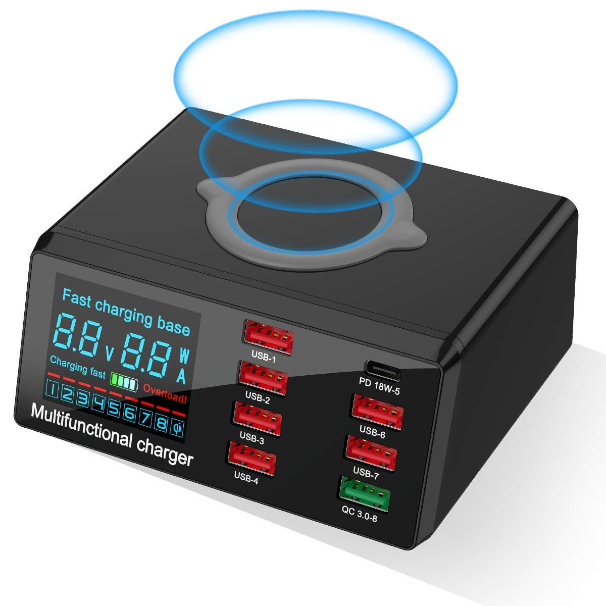 100W 8-Port Charging Station for Multiple Devices with 7 USB & 1 QC3.0 Ports-image