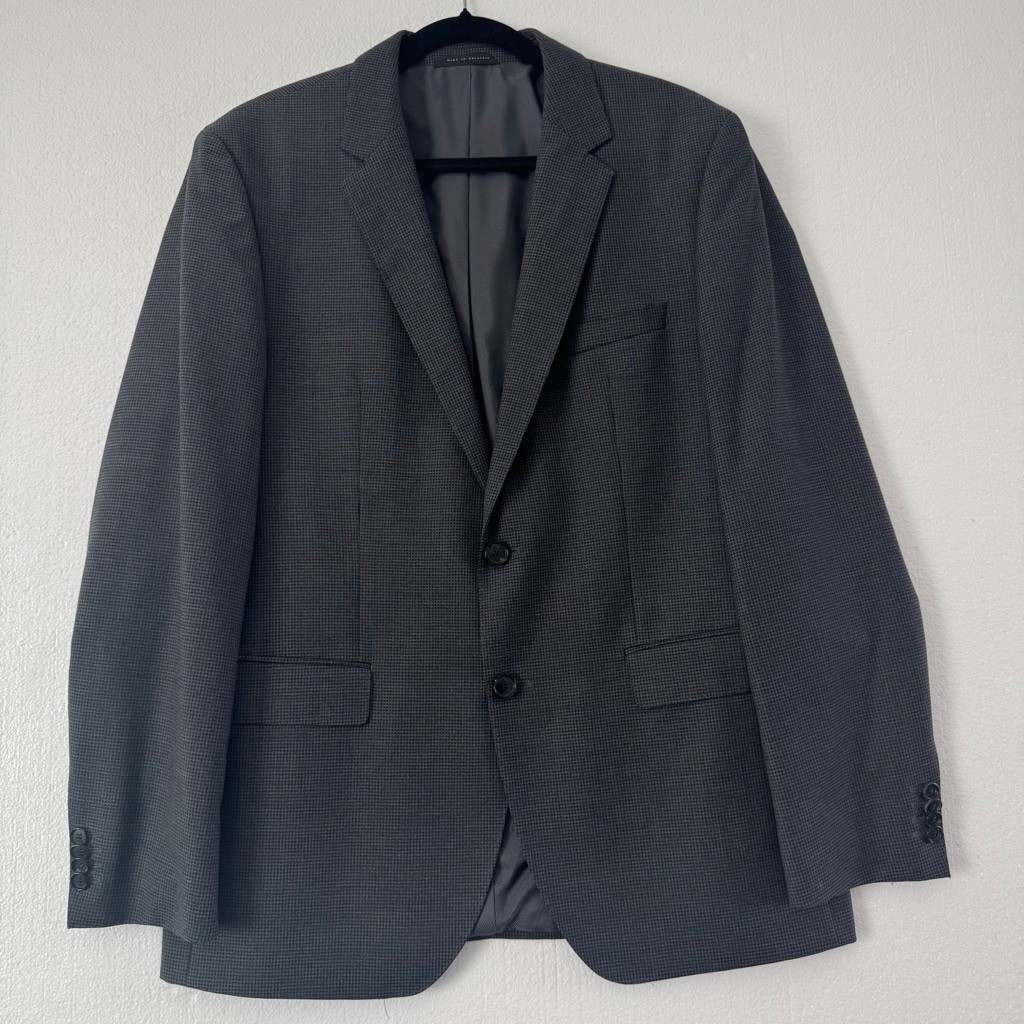Men's BOSS Hugo Boss Gray Houndstooth Sport Coat Blazer 42R thumbnail 14