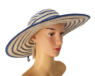 Strohhut Sonnenhut Strandhut Hut Damen Beige Blau Pia Rossini breite Krempe