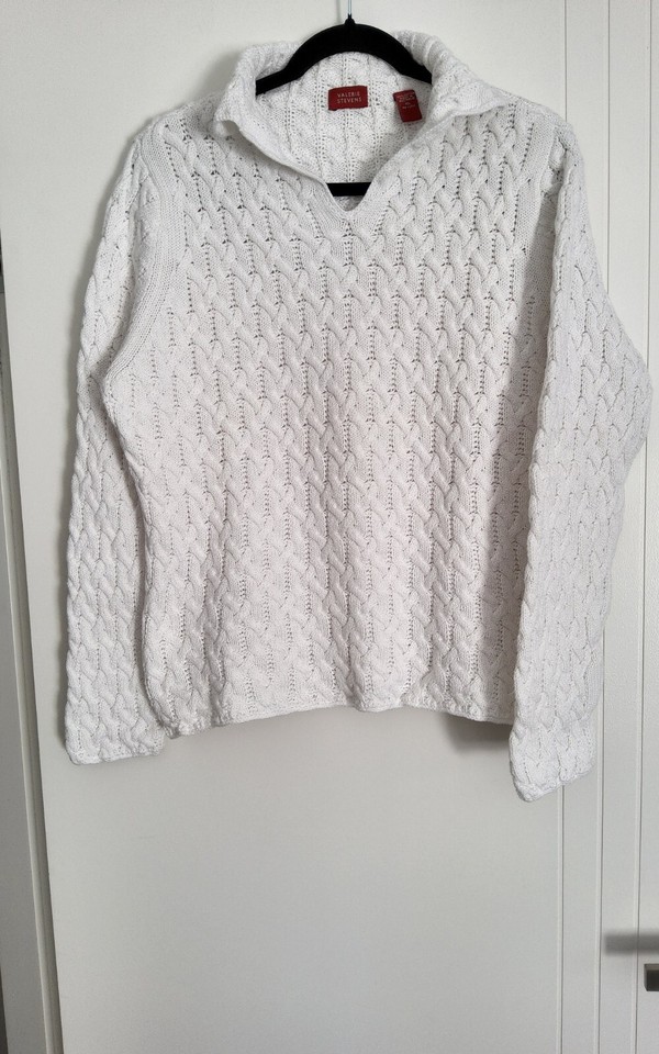 VALERIE STEVENS LADIES WHITE COTTON CABLE KNIT JUMPER SIZE XL