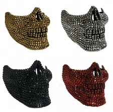 RHINESTONE SKULL EVIL VENETIAN MASQUERADE MARDI GRAS HALF FACE COSTUME MASK 