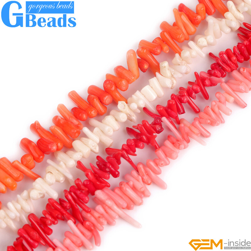 Pink Red White Stick Coral Beads Irregular Spike Gemstone For Jewelry  Making 15”