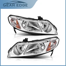 For 2006-2011 Honda Civic 4Dr Sedan Chrome Housing Headlights Pair Headlamps