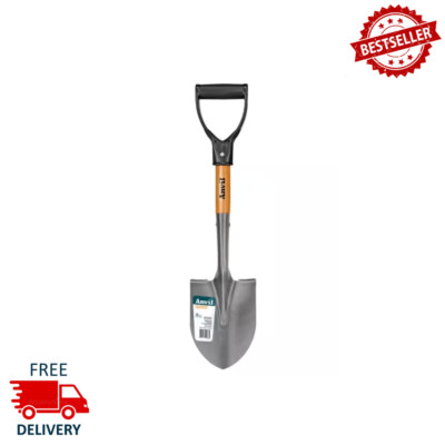 Anvil 18 in. Wood D-Grip Short Handle Carbon Steel Compact Digging Shovel, Black