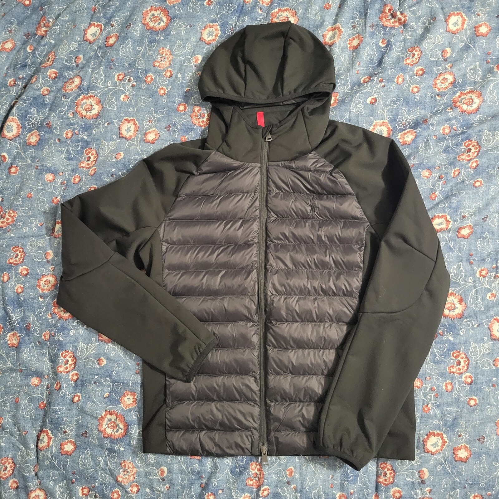 PONY Polo Ralph Lauren giacca bomber nera trapuntata con cerniera intera taglia media