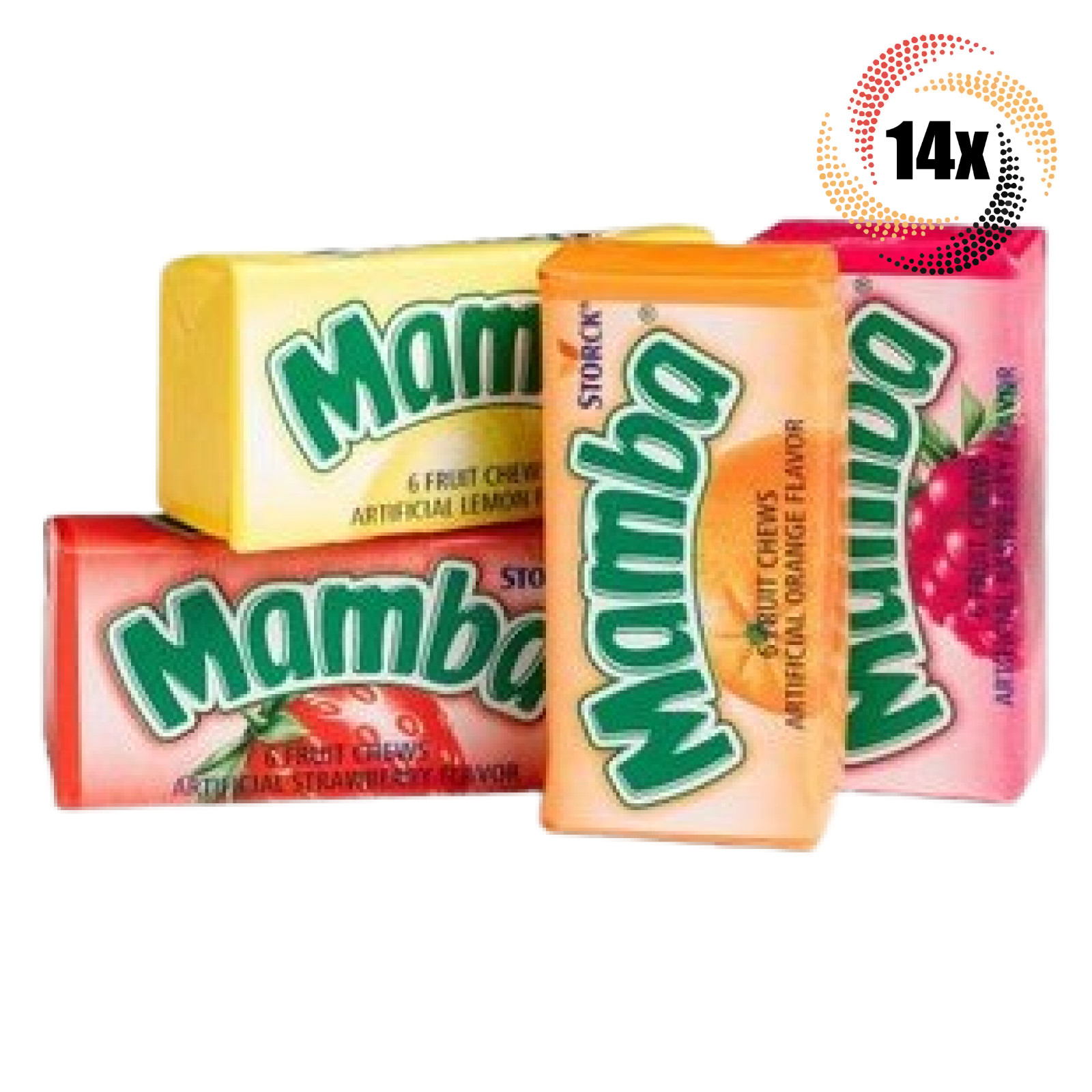14 упаковок | Фруктовые жевательные резинки Storck Mamba Original в ассортименте |по 93 унции | по 6 жевательных резинок в каждой