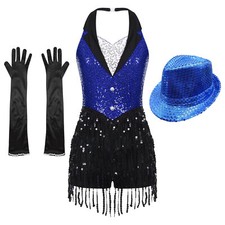 Women's Jumpsuit Tango Bodysuit Fringe Leotard With Gloves Hat Performance Jazz
