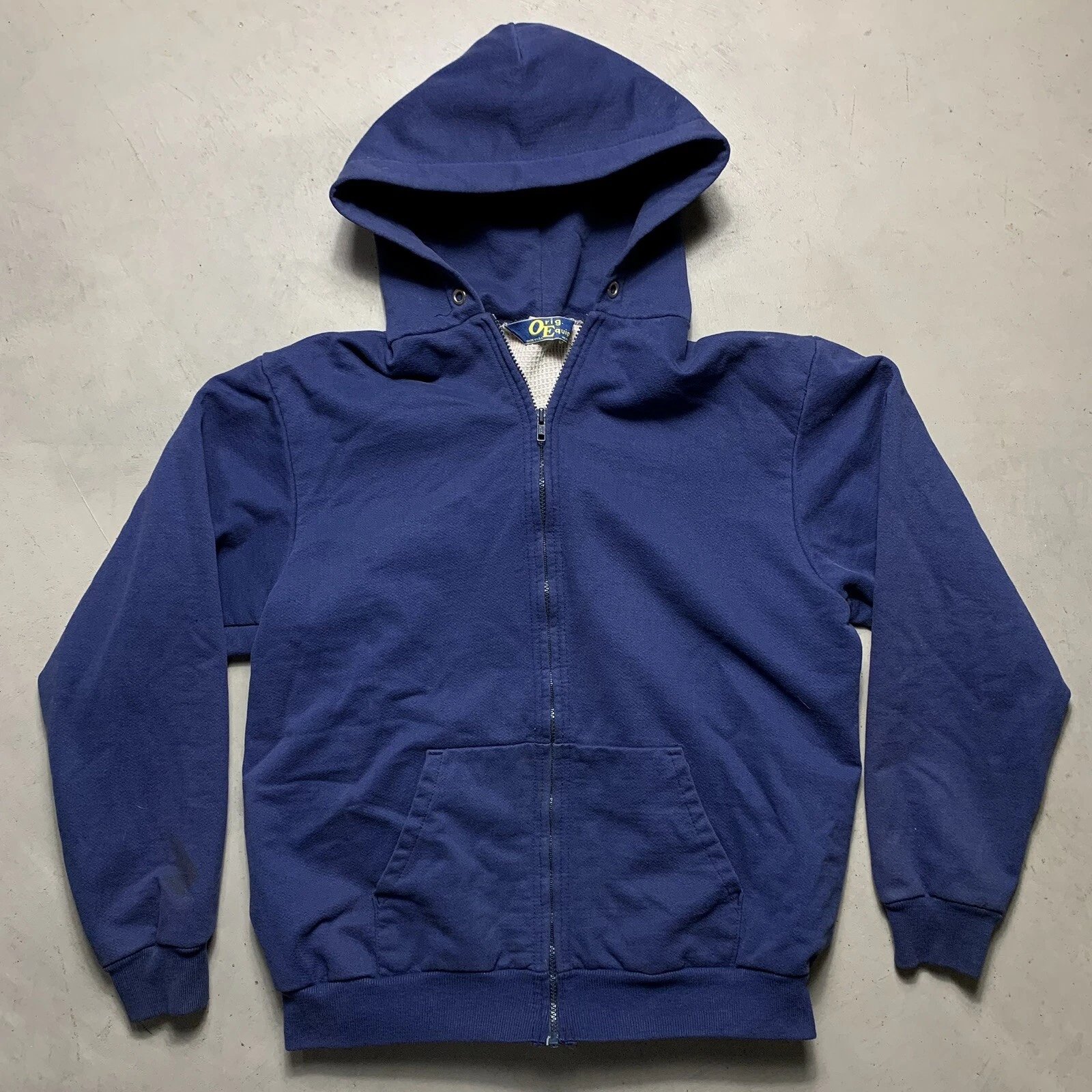 Vintage 80s Thermal Waffle Full Zip Hoodie Mens XL Original Equipment Work Sweat