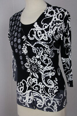 Damen Twinset Top+Cardigan Blumen Ornamentmuster Perlen Viskose IMAGINI Gr.36