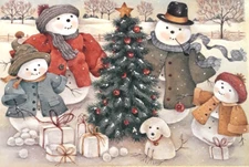 Vintage Christmas Cards Snowman Family Crown Point Graphics Lot of 13 in Box